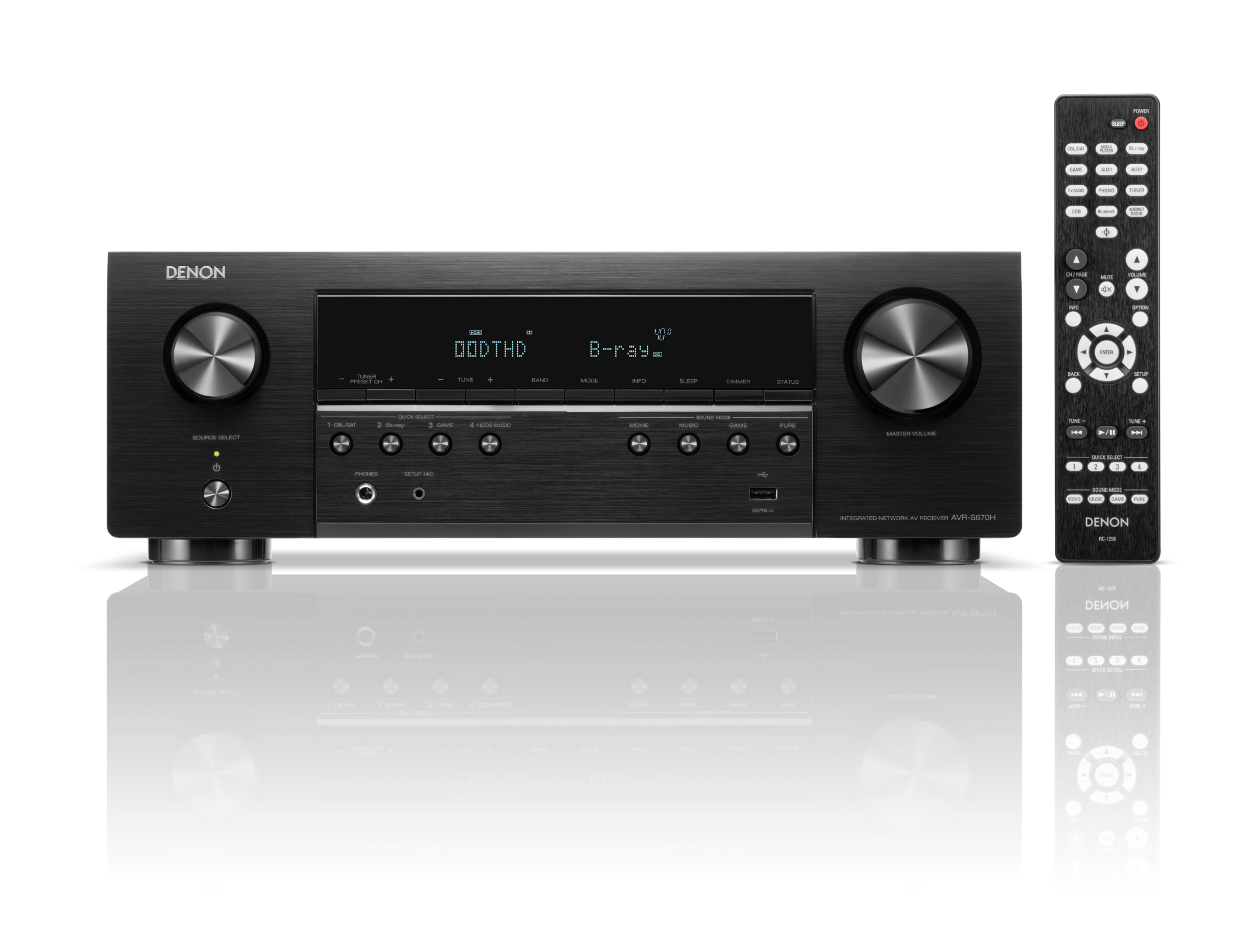 Denon 5.2 Channel 75W 8K AV Receiver with Built-in HEOS - AVRS670H