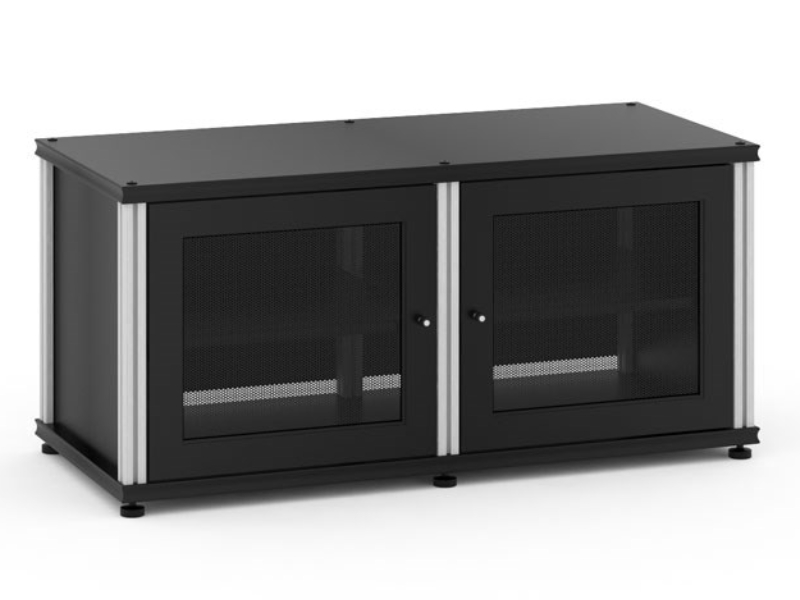 Salamander Synergy Model 221 Twin-Width AV Cabinet In Black With Aluminum Posts - SB221B/A