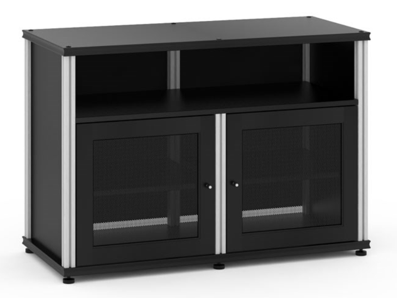 Salamander Synergy Model 329 Twin-Width AV Cabinet In Black With Aluminum Posts - SB329B/A