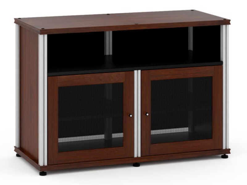 Salamander Synergy Model 329 Twin-Width AV Cabinet In Dark Walnut With Aluminum Posts - SB329W/A