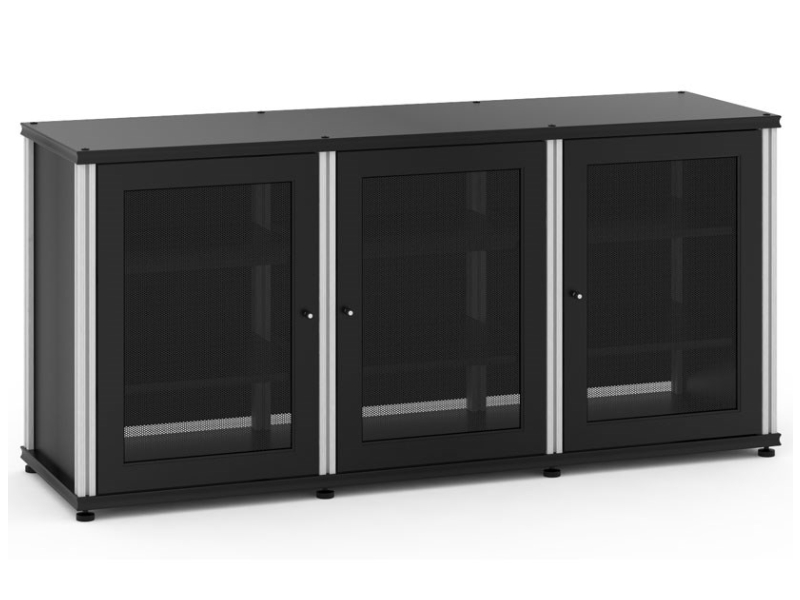 Salamander Synergy Model 337 Triple-Width AV Cabinet In Black With Aluminum Posts - SB337B/A