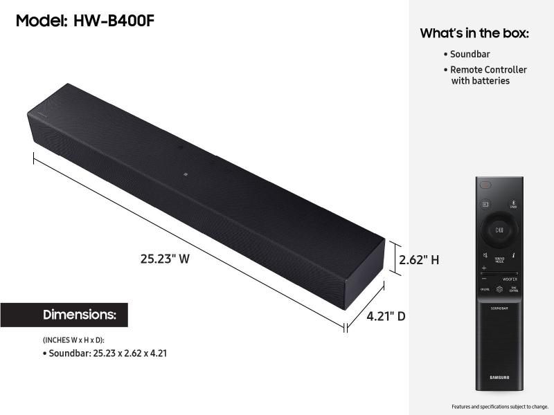 Samsung B-Series 2.0 Channel Soundbar (2025) - HW-B400F/ZC
